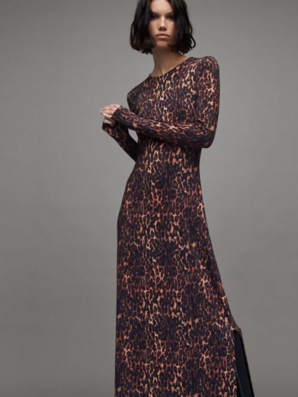 AllSaints Katlyn Anita Dress in Brown Leopard Print - UK 14/US 10 - NWT